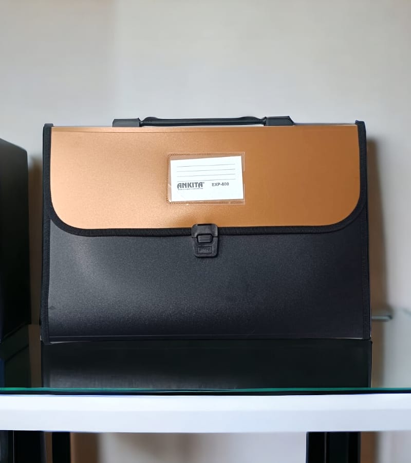 12-Pocket Expanding File Folder with Handle and Buckle Closure - Brown | A4 Size Document Organizer